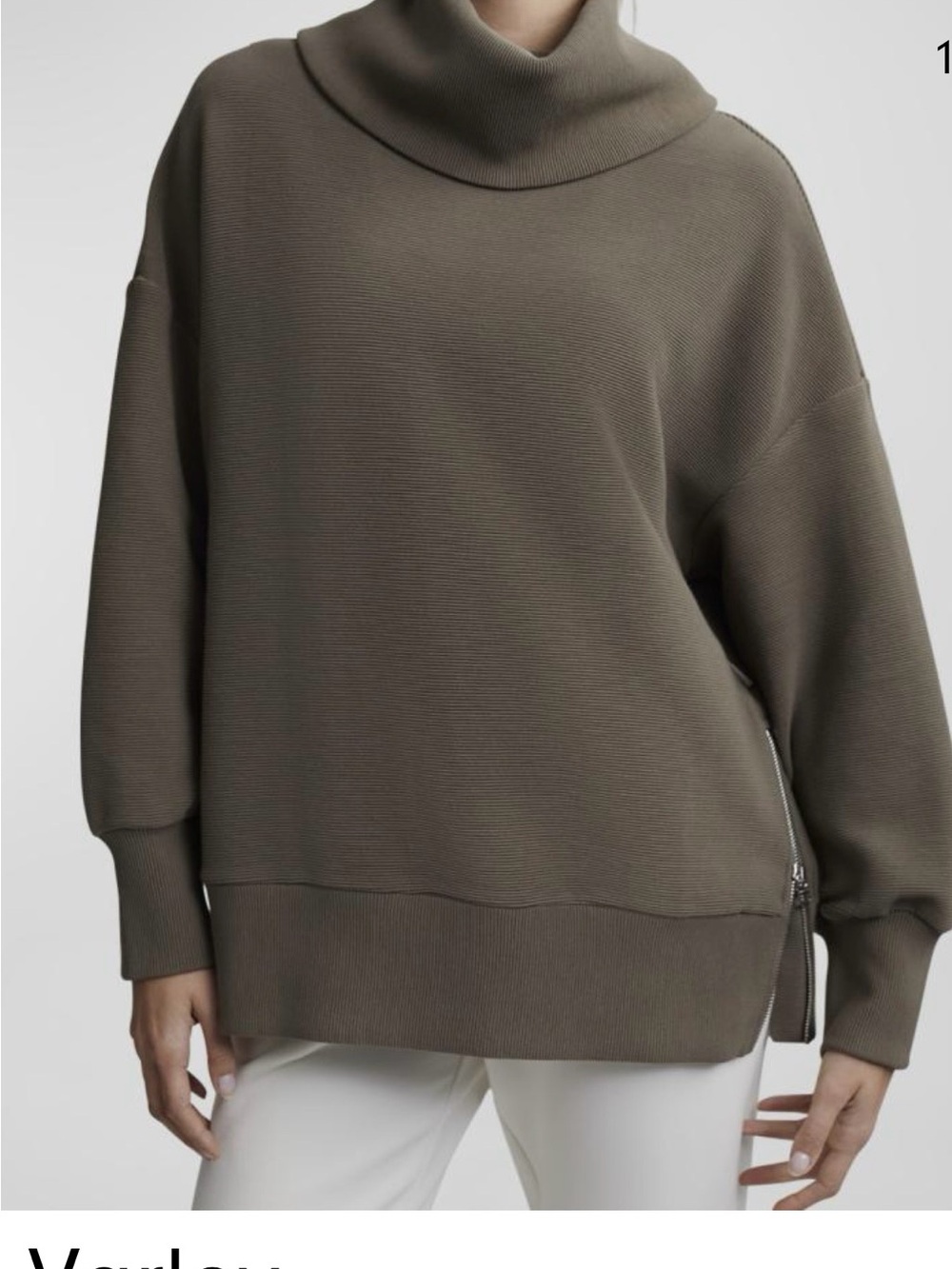 Varley Olive Turtleneck Zip-Side Sweater